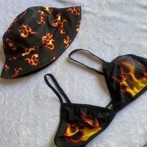Flame bucket hat and mesh bralette